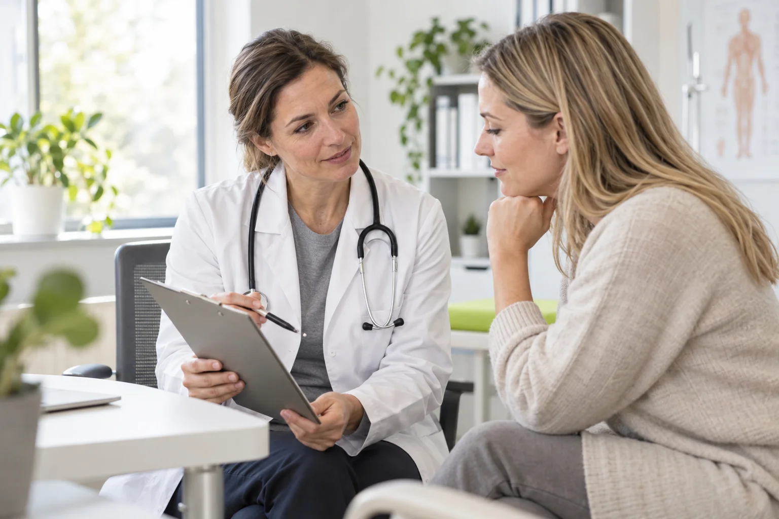 Illustration: Ärztin und Patientin im persönlichen Gespräch
